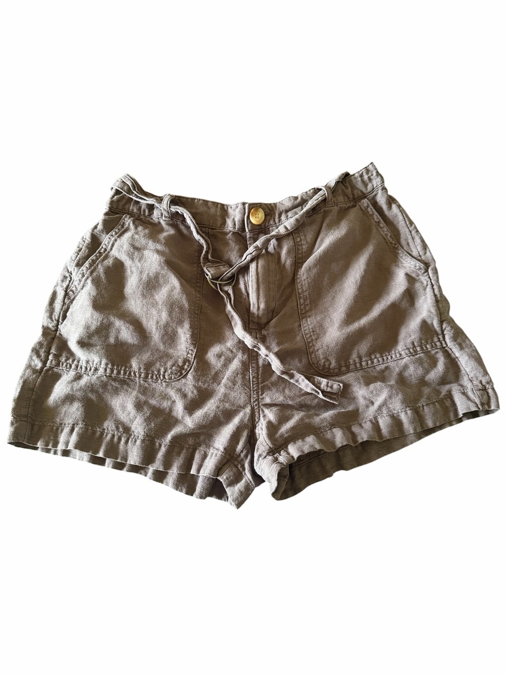 C&C California Olive-Taupe Linen-Blend Drawstring Bermuda Shorts